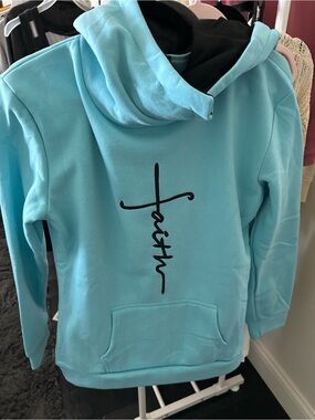 Faith Graphic Hooded Sweatshirt - Aqua Blue